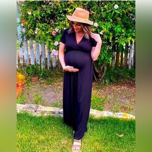 Maternity Maxi Dress Casual Faux Wrap Maxi Baby Shower Pregnancy Dress